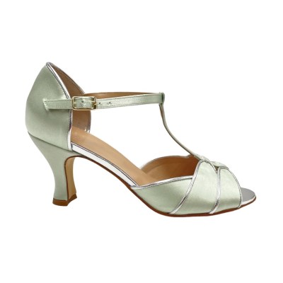 Angela Calzature Elegance sandali in raso colore verde tacco medio 4-7 cm   stile retrò     