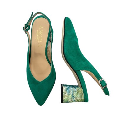 Angela Calzature Elegance decollete in camoscio colore verde tacco medio 4-7 cm   artigianato made in italy numeri speciali    