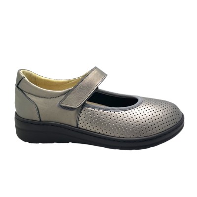 LOREN M2910 Mary Jane scarpa donna ballerina elasticizzata con laccetto grigio regolabile