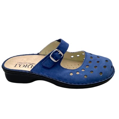 Loren M2985 pantofola sandalo ciabatta bluette regolabile con trafori soletta estraibile