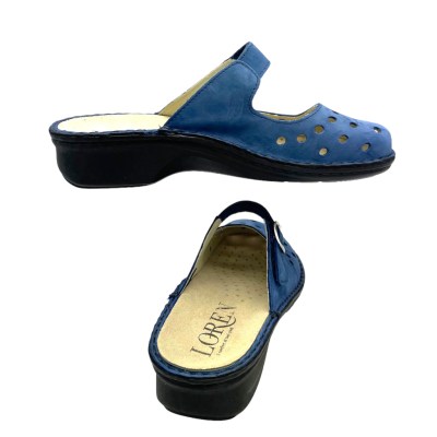 Loren M2985 pantofola sandalo ciabatta bluette regolabile con trafori soletta estraibile