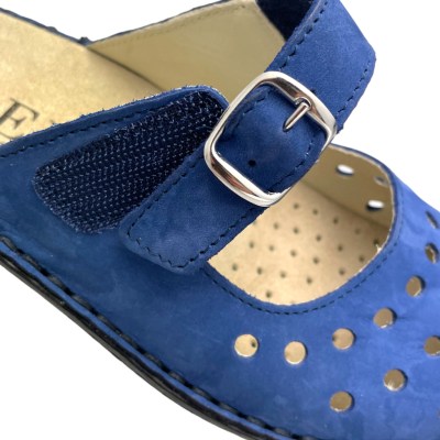 Loren M2985 pantofola sandalo ciabatta bluette regolabile con trafori soletta estraibile