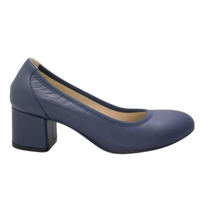 MELLUSO D100 decoltè scarpa donna  pelle blu  elasticizzato tacco blocchetto 33 34 41 42