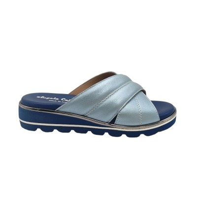 Angela Calzature pantofole ciabatte in pelle perlata colore azzurro tacco basso 1-4 cm   made in italy 33,34 donna. numeri speciali    