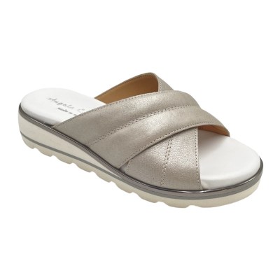 Angela Calzature pantofole ciabatte in pelle perlata colore argento tacco basso 1-4 cm   made in italy 32,33,34 donna numeri speciali    