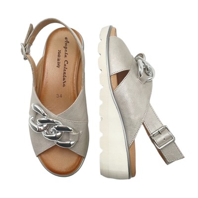 Angela Calzature sandali in pelle perlata colore argento tacco basso 1-4 cm   made in italy 33,34 e 42-44 donna numeri speciali    