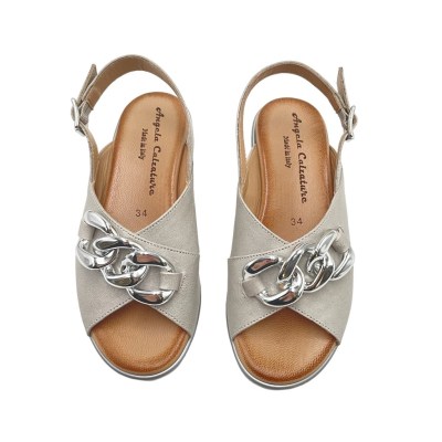 Angela Calzature sandali in pelle perlata colore argento tacco basso 1-4 cm   made in italy 33,34 e 42-44 donna numeri speciali    
