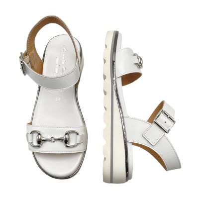 Angela Calzature sandali in pelle colore bianco tacco basso 1-4 cm   made in italy 32-34, 42-44 donna numeri speciali    
