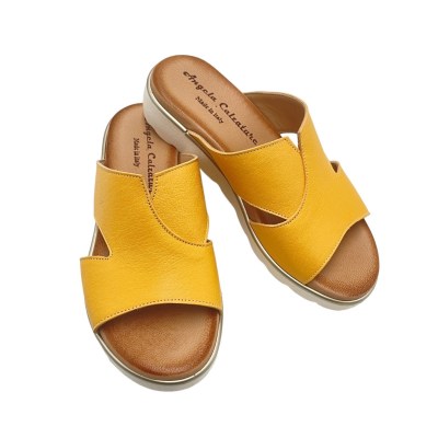 Angela Calzature pantofole ciabatte in pelle colore giallo tacco basso 1-4 cm   made in italy 32-34 e 42-45 donna numeri speciali    