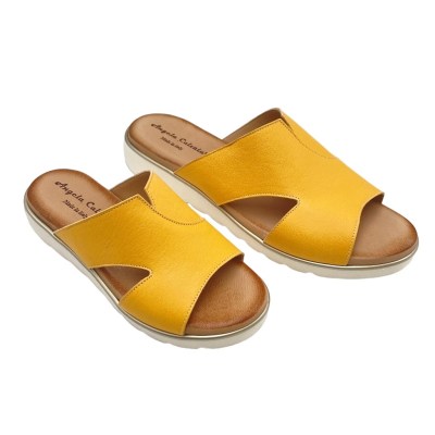 Angela Calzature pantofole ciabatte in pelle colore giallo tacco basso 1-4 cm   made in italy 32-34 e 42-45 donna numeri speciali    