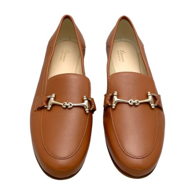 ETIENNE 50 scarpa donna mocassino con morsetto cuoio marrone made in Italy SLIPON accollato