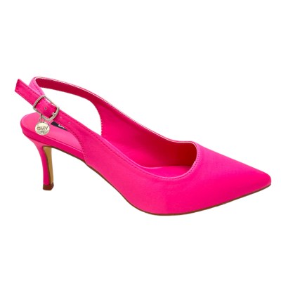 GMV scarpa sandalo per donna  in raso fuxia sling back shoes decolte tacco a spilllo