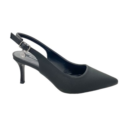 GMV scarpa sandalo per donna  in raso nero sling back shoes decolte con tacco a spillo