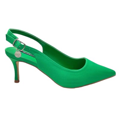 GMV scarpa sandalo per donna  in raso verde mela sling back shoes decolte tacco a spillo