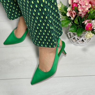 GMV scarpa sandalo per donna  in raso verde mela sling back shoes decolte tacco a spillo