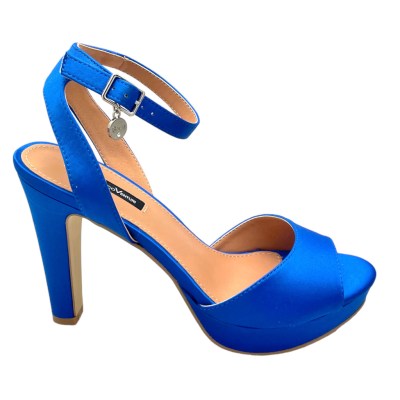 GMV sandalo per donna con plateau in raso bluette con laccetto a caviglia