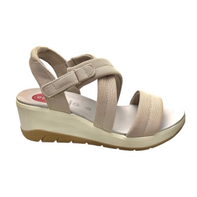 JANA 8-28760-20 400 sandalo per donna fratino tessuto beige zeppa in memory regolabile vegan