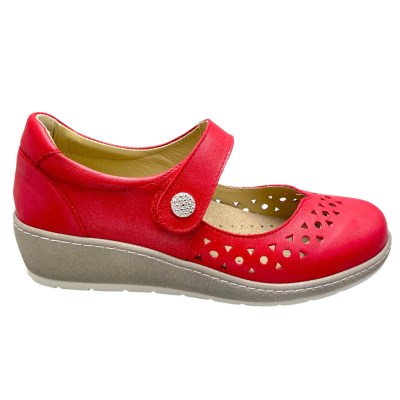 LOREN M2838 Mary Jane scarpa donna ballerina con laccetto rosso regolabile
