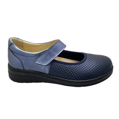 LOREN M2910 Mary Jane scarpa donna ballerina elasticizzata con laccetto blu regolabile