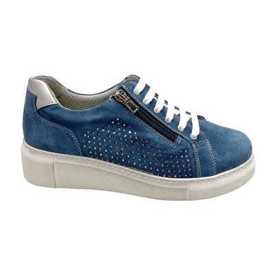 Calzaturificio Loren M2976 scarpa donna sneaker blue jeans lacci cerniera  soletta estraibile