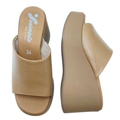 SUSIMODA scarpe a ciabatta in pelle colore camel tacco medio 4-7 cm   numero 34 donna made in italy numeri speciali    