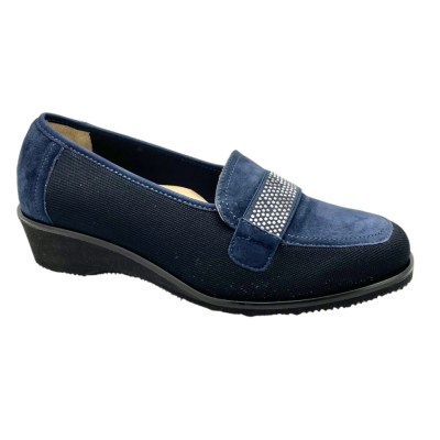 CALZATURIFICIO LOREN O5819 mocassino morbidone scarpa donna blu elasticizzata  con zeppa soletta estraibile