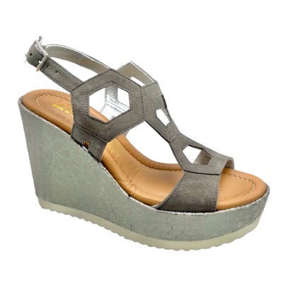 SHOES4ME sandalo per donna con zeppa grigio geometrico numeri piccoli 31 32 33 34