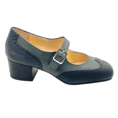 SHOES4ME decoltè scarpa donna mary jane nero verde tacco blocchetto 32 33 34 pump inglesina