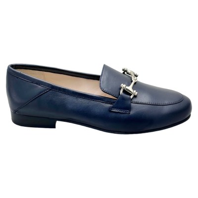 ETIENNE 50 scarpa donna mocassino con morsetto blu made in Italy college pelle e fondo cuoio 41 42