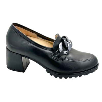 LOREN 60970 mocassino scarpa per donna nero morsetto accollato plantare estraibile tacco blocchetto ortopedico