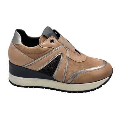 MELLUSO WALK R25551 sneaker slipon con elastico scarpa donna 34 42 43 44 soletta estraibile zeppa topo cuoio