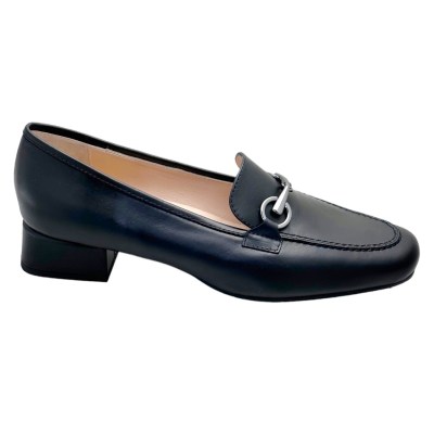 SHOES4ME mocassino scarpa donna con morsetto slip on 41 42 43 44 nero tacco blocchetto