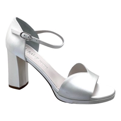 ELATA SPOSA S2110 sandalo per donna da sposa o cerimonia con laccetto e tacco chiuso raso bianca  con plateau tacco blocchetto scollo a cuore