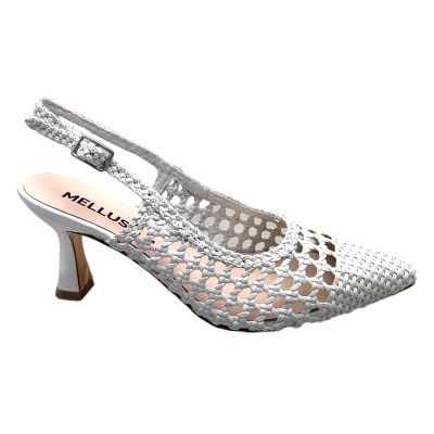 MELLUSO E1676 scarpa sandalo per donna SLING BACK bianco intrecciato madras bianco tacco clessidra