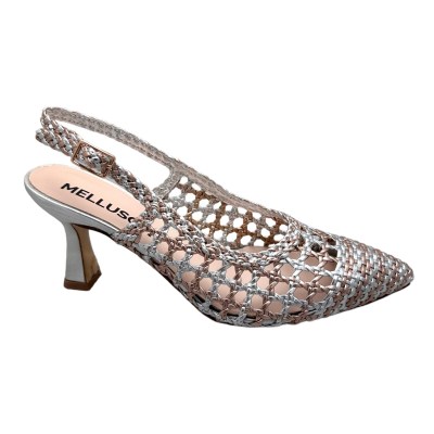 MELLUSO E1676 scarpa sandalo per donna SLING BACK bianco intrecciato madras argento bronzo multicolore