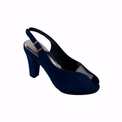 Angela Calzature Numeri Speciali special numbers Shoes Blue chamois heel 8 cm