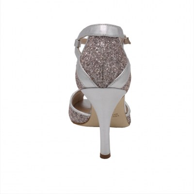 Angela Calzature Elegance con cinturino in pelle colore argento tacco alto 8-11 cm  Tomaia Glitter  numeri standard    