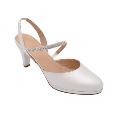 Angela calzature Sposa sandali in pelle colore bianco tacco medio 4-7 cm  Tomaia Esterna Perlato Bianco da Sposa numeri standard    