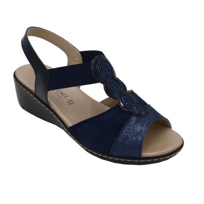 Confort sandali in pelle colore blu tacco basso 1-4 cm    numeri standard    
