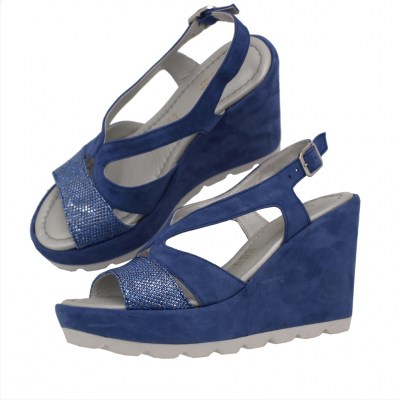Angela Calzature Numeri Speciali special numbers Shoes Bluette chamois heel 8 cm