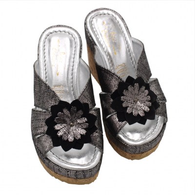 Angela Calzature Numeri Speciali pantofole ciabatte in pelle colore grigio tacco alto 8-11 cm   Numeri 32,33,34,35 numeri speciali    
