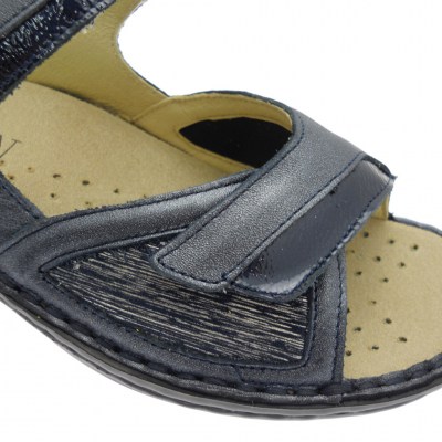 Calzaturificio LOREN M2834 scarpa sandalo blu extra large ortopedico regolabile