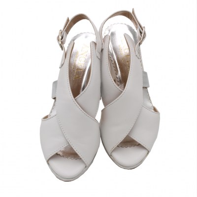 Angela Calzature Numeri Speciali special numbers Shoes White leather heel 8 cm